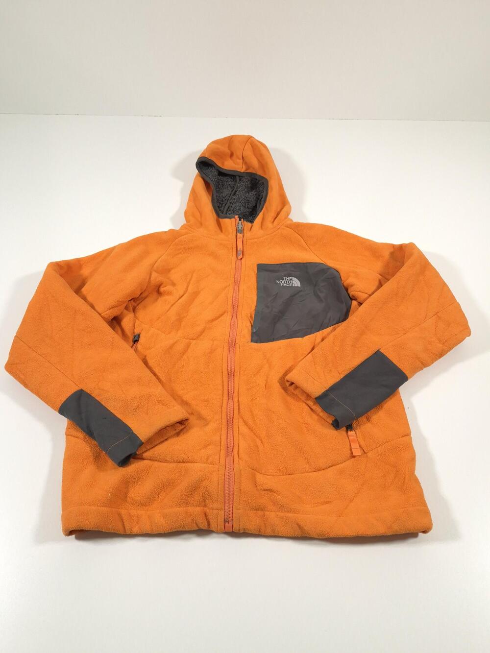 The North Face Jacket Boys 14/16 Orange Fleece Hooded Full Zip Sherpa Lined